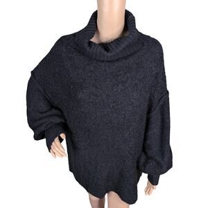 Double Zero Black Funnel Cowl Neck Boucle Teddy Balloon Sleeve Sweater SZ M